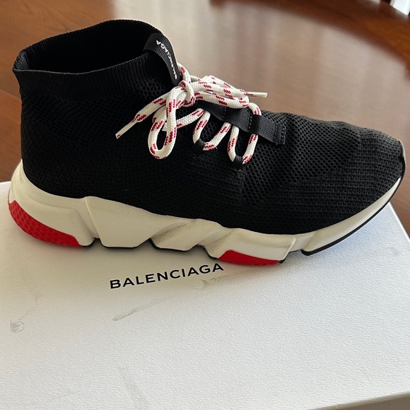 Balenciaga Black and Red Knit Sneakers - Picture 1 of 4